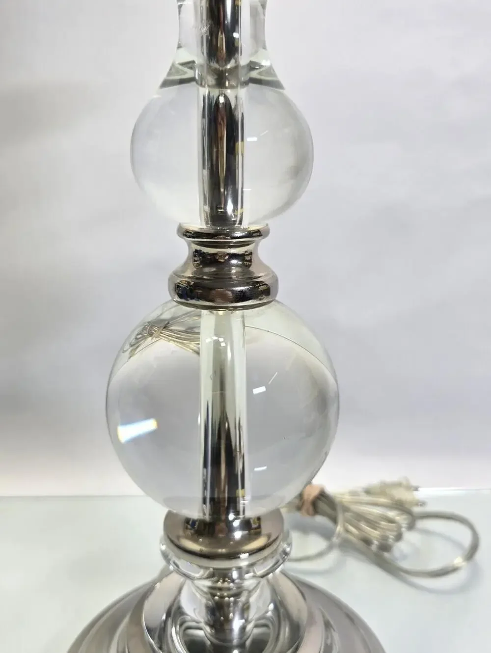 Clear Crystal Glass Ball Table Lamp Stacked Orb Chrome Glam Modern 24